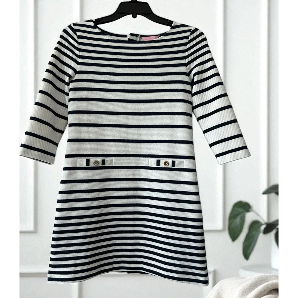 Lilly Pulitzer Dress Girls X Large Blue White Striped 3/4 Sleeve Preppy Beach XL